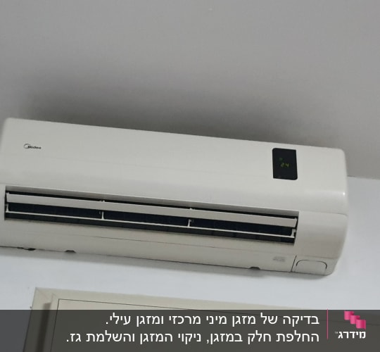 מזגן מותקן על קיר עם תצוגת טמפרטורה